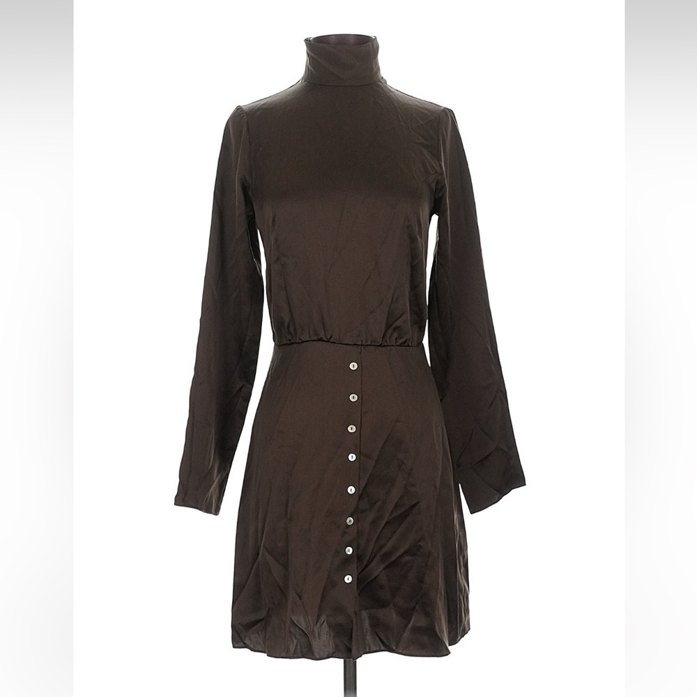 Sablyn Brown Silk Long Sleeved Dress